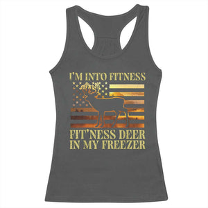 Hunting Racerback Tank Top I'm Into Fitness Fit'ness Deer In My Freezer American Flag TS10 Dark Heather Print Your Wear