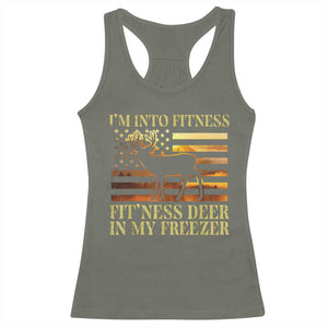 Hunting Racerback Tank Top I'm Into Fitness Fit'ness Deer In My Freezer American Flag TS10 Military Green Print Your Wear