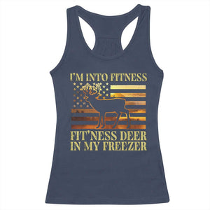 Hunting Racerback Tank Top I'm Into Fitness Fit'ness Deer In My Freezer American Flag TS10 Navy Print Your Wear