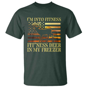 Hunting T Shirt I'm Into Fitness Fit'ness Deer In My Freezer American Flag TS10 Dark Forest Green Print Your Wear