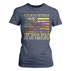 Hunting T Shirt For Women I'm Into Fitness Fit'ness Deer In My Freezer American Flag TS10 Navy Print Your Wear