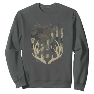 Deer Hunting American Flag Sweatshirt TS10 Dark Heather Print Your Wear