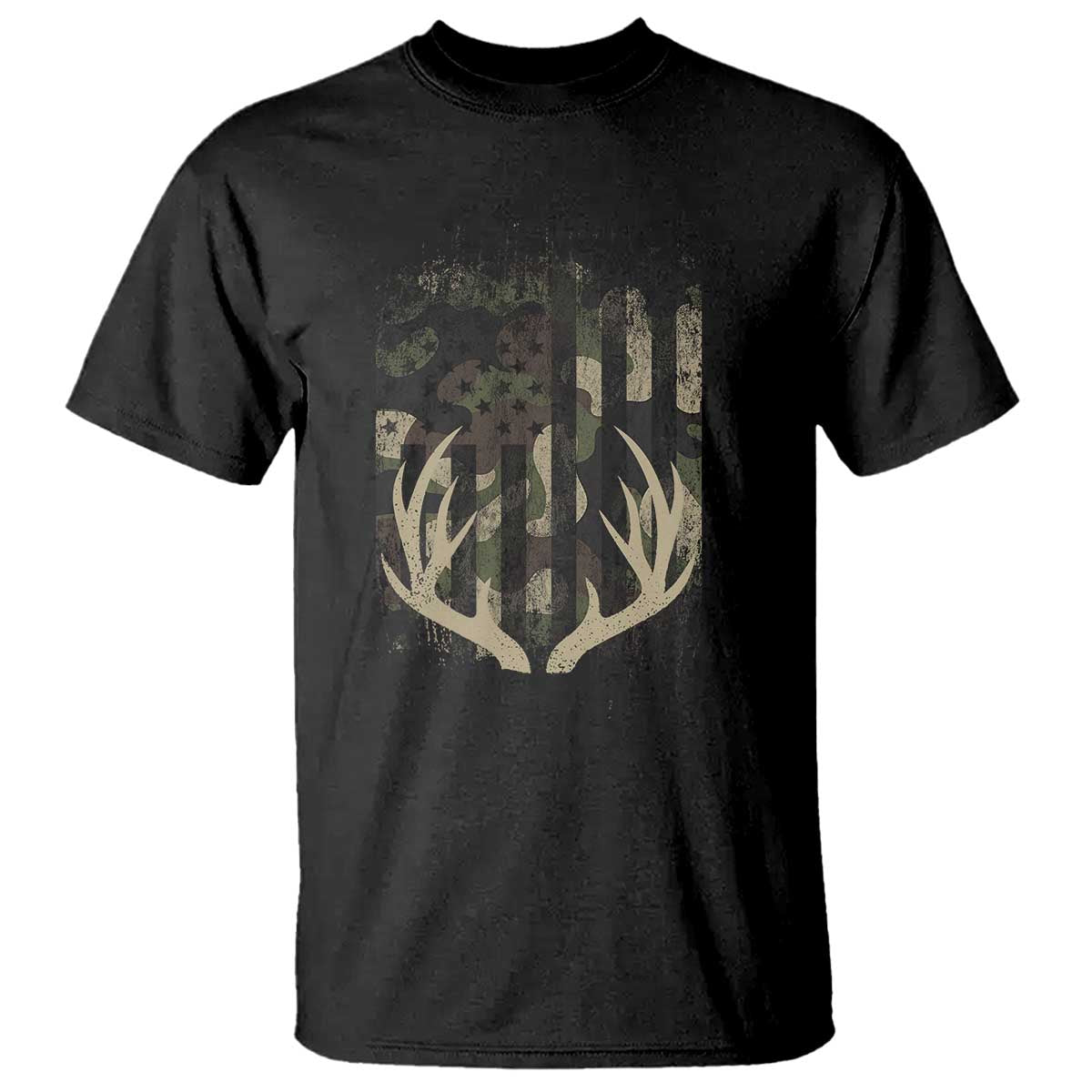 Deer Hunting American Flag T Shirt TS10 Black Print Your Wear