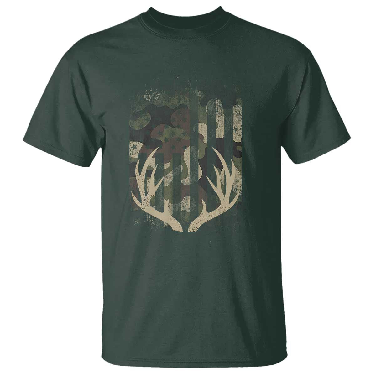 Deer Hunting American Flag T Shirt TS10 Dark Forest Green Print Your Wear
