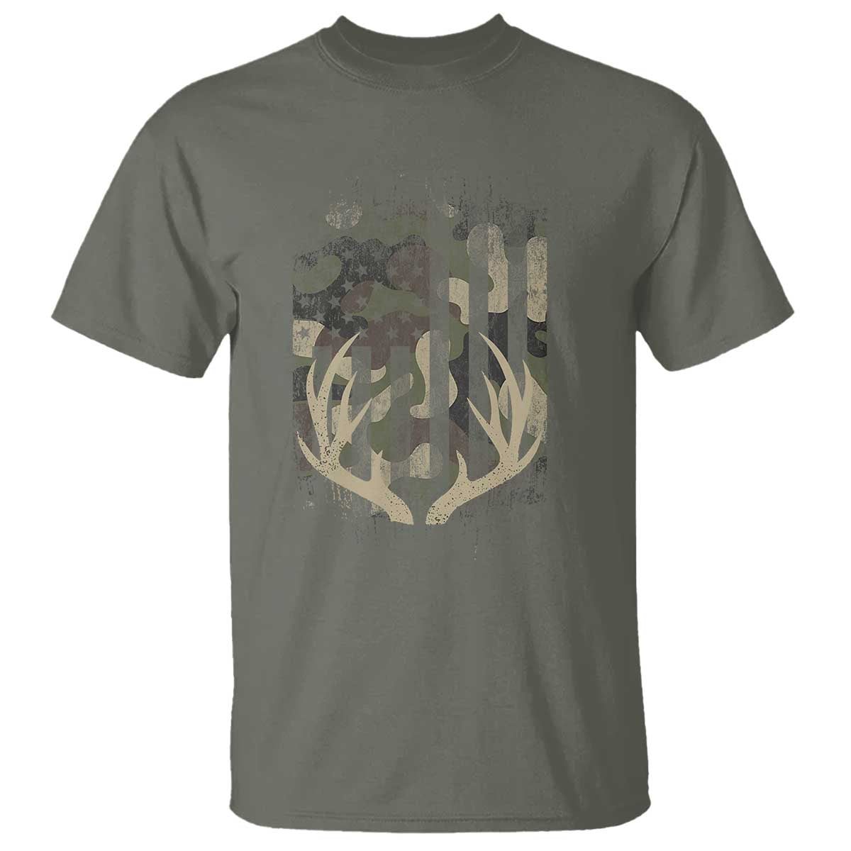 Deer Hunting American Flag T Shirt TS10 Military Green Print Your Wear
