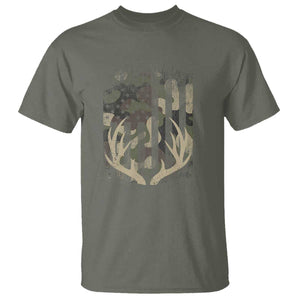 Deer Hunting American Flag T Shirt TS10 Military Green Print Your Wear