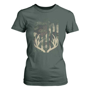 Deer Hunting American Flag T Shirt For Women TS10 Dark Forest Green Print Your Wear