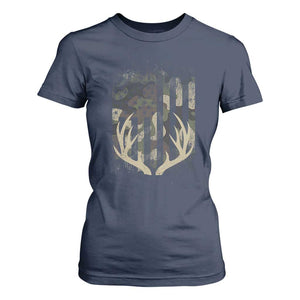 Deer Hunting American Flag T Shirt For Women TS10 Navy Print Your Wear