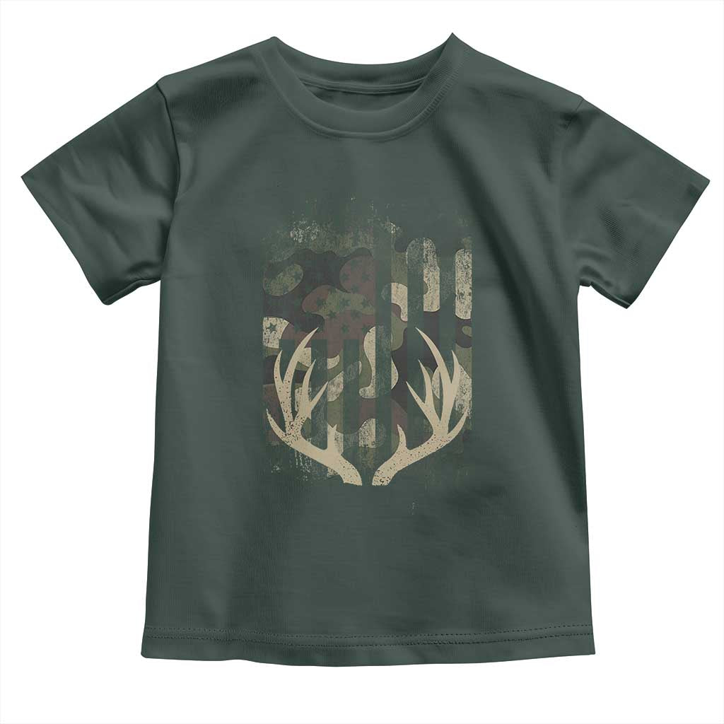 Deer Hunting American Flag Toddler T Shirt TS10 Dark Forest Green Print Your Wear