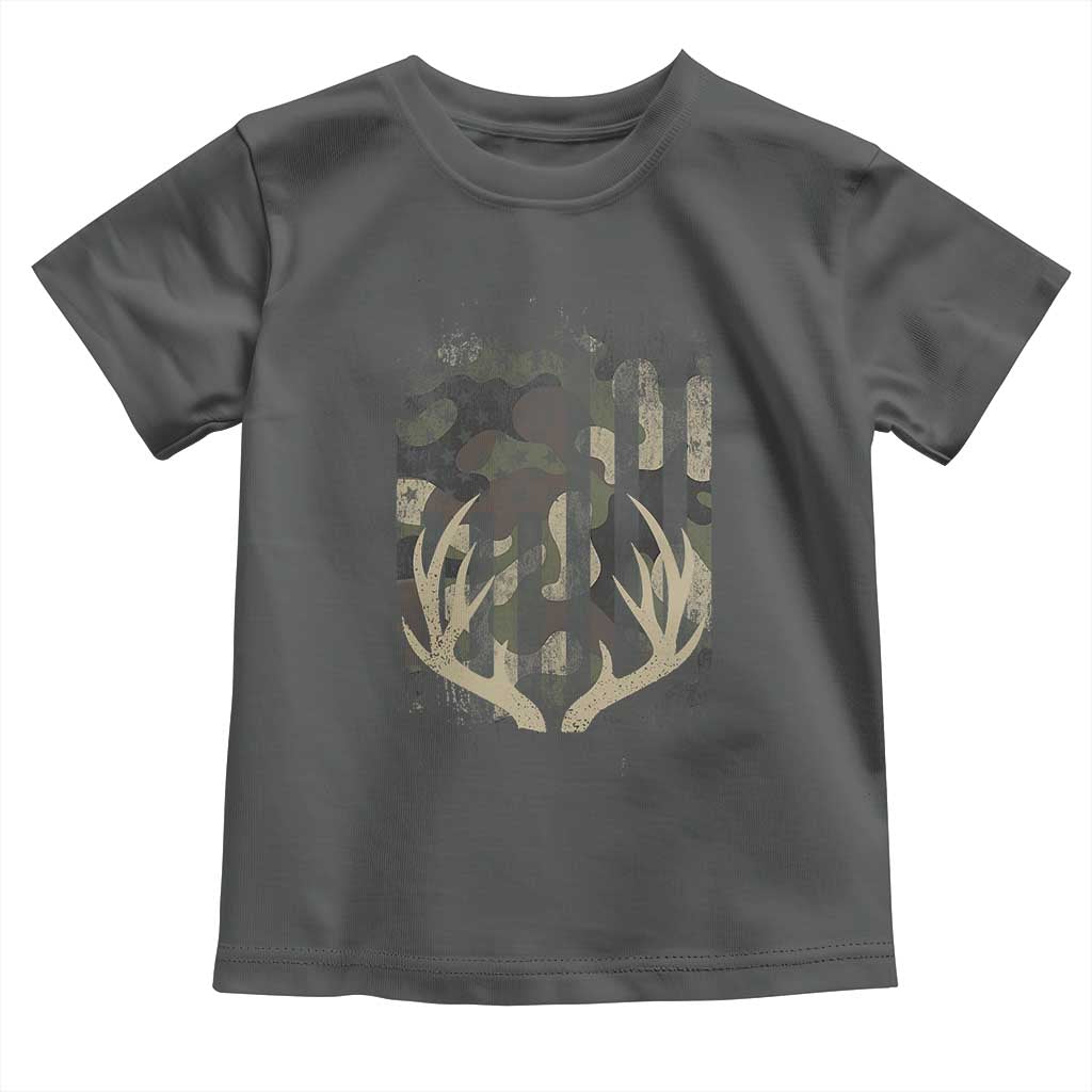 Deer Hunting American Flag Toddler T Shirt TS10 Dark Heather Print Your Wear