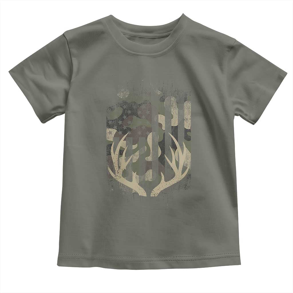 Deer Hunting American Flag Toddler T Shirt TS10 Military Green Print Your Wear