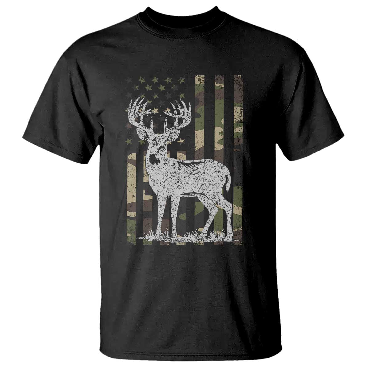 Deer Hunting American Camouflage Flag T Shirt TS10 Black Print Your Wear
