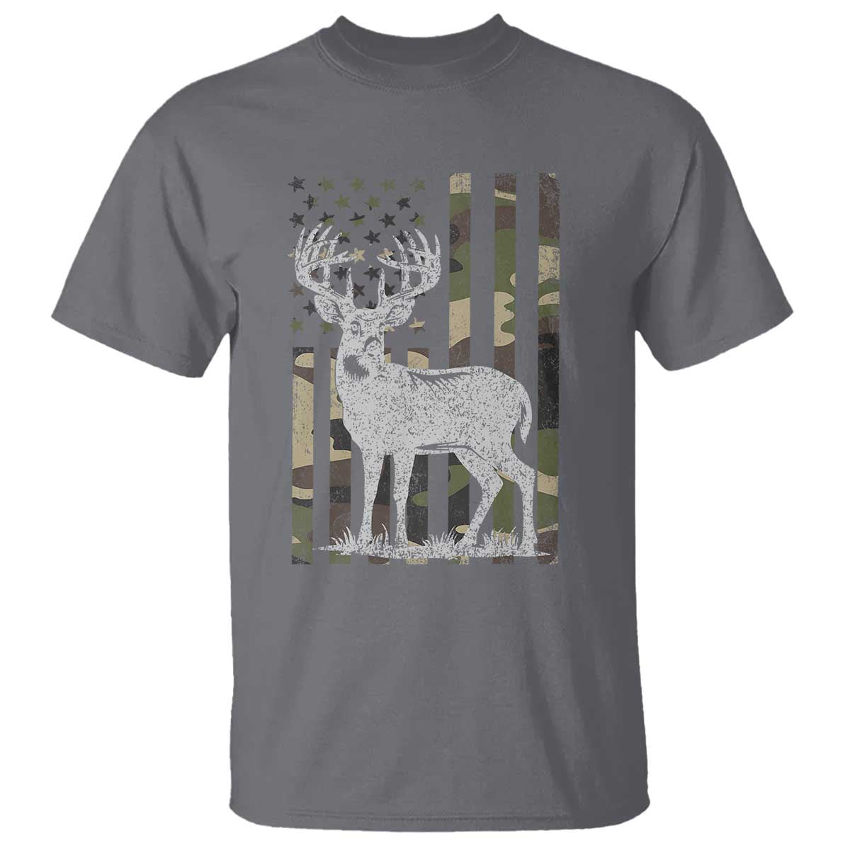 Deer Hunting American Camouflage Flag T Shirt TS10 Charcoal Print Your Wear