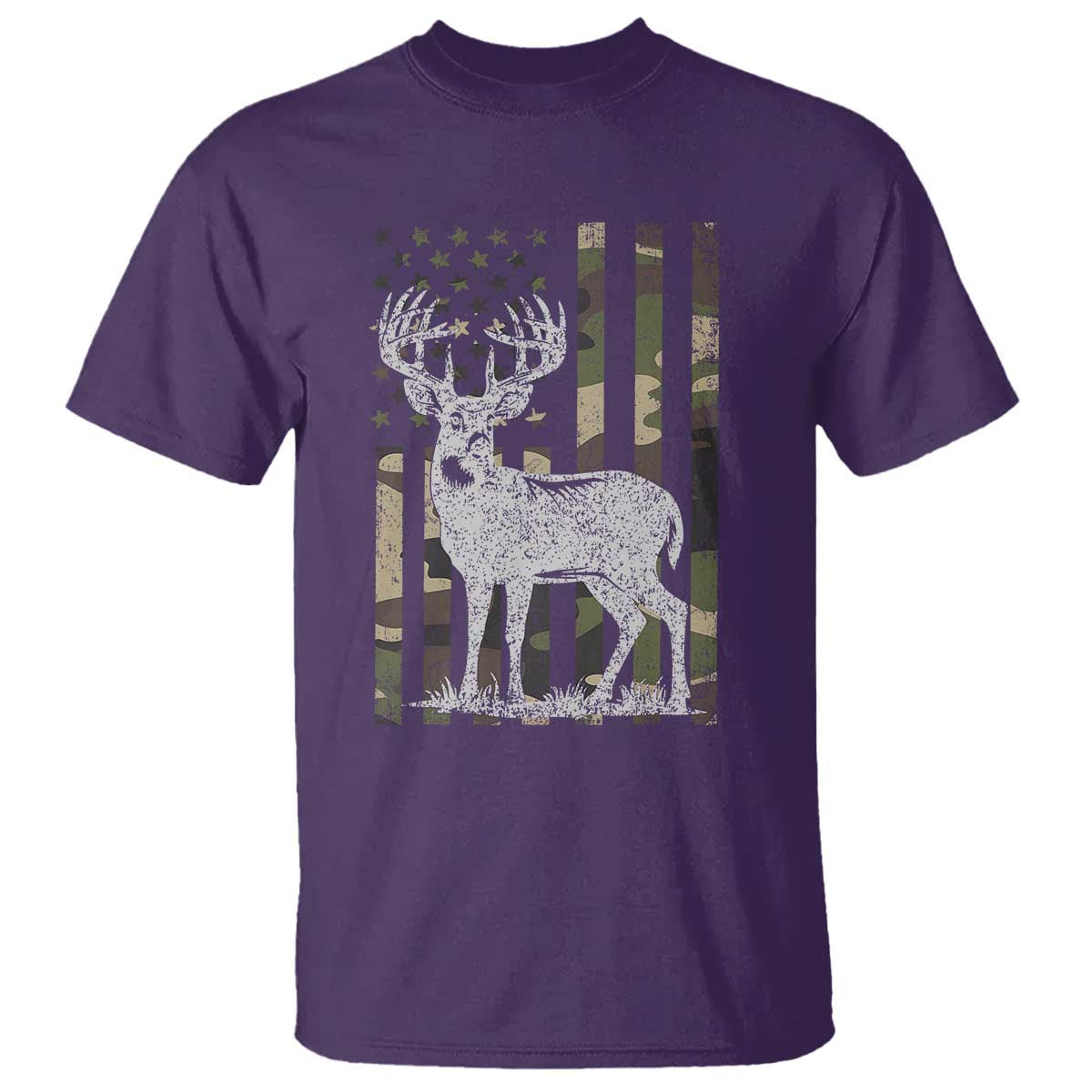 Deer Hunting American Camouflage Flag T Shirt TS10 Purple Print Your Wear