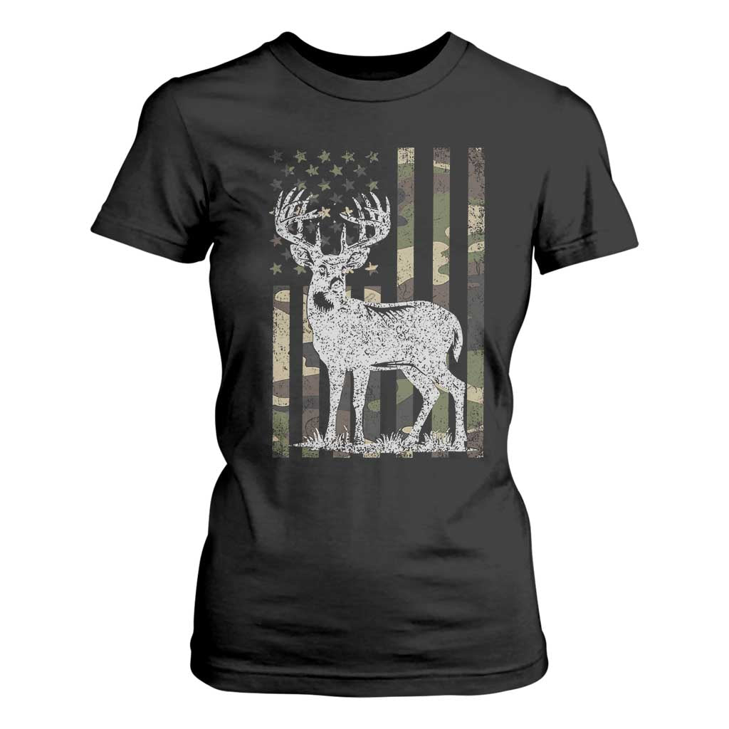 Deer Hunting American Camouflage Flag T Shirt For Women TS10 Black Print Your Wear