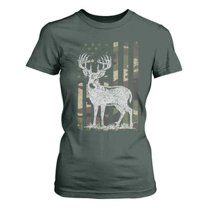 Deer Hunting American Camouflage Flag T Shirt For Women TS10 Dark Forest Green Print Your Wear