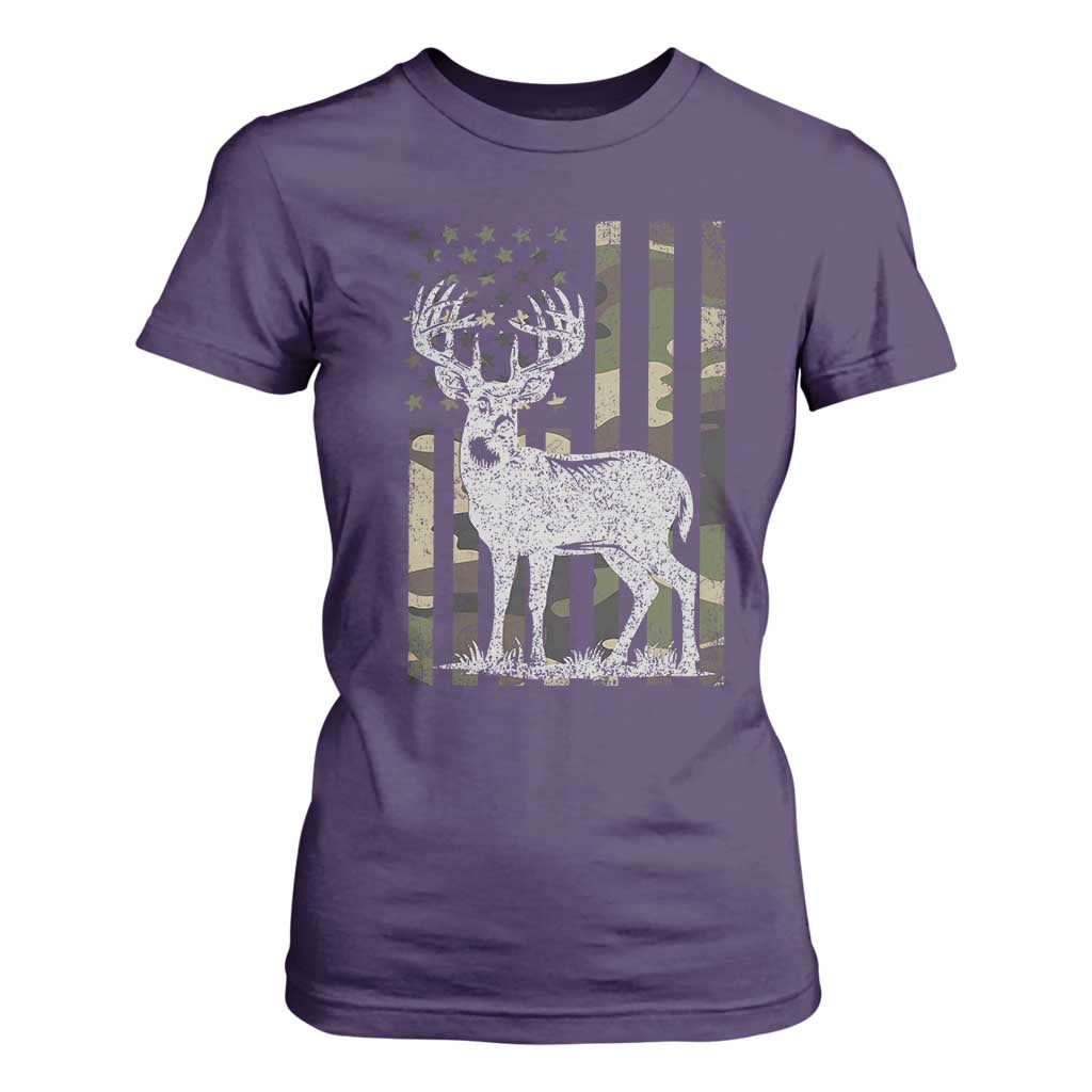 Deer Hunting American Camouflage Flag T Shirt For Women TS10 Purple Print Your Wear