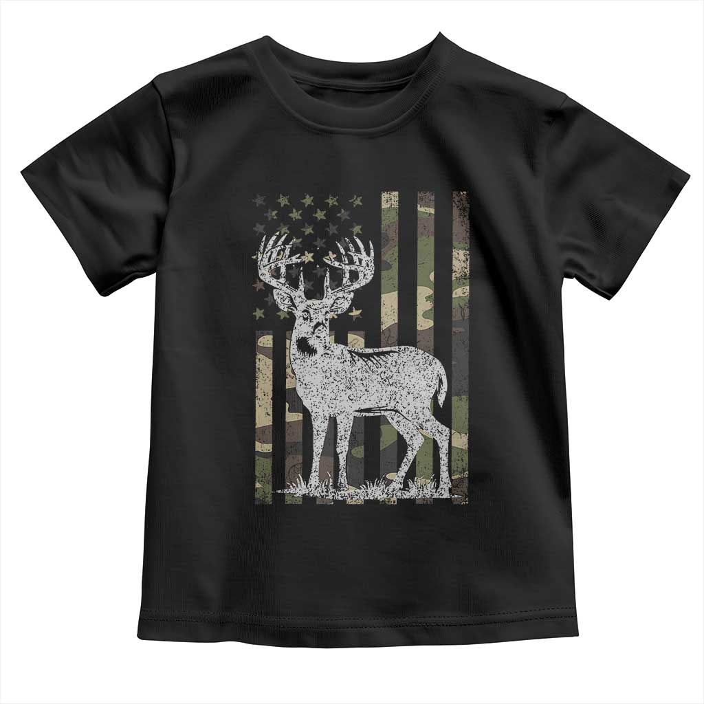 Deer Hunting American Camouflage Flag Toddler T Shirt TS10 Black Print Your Wear