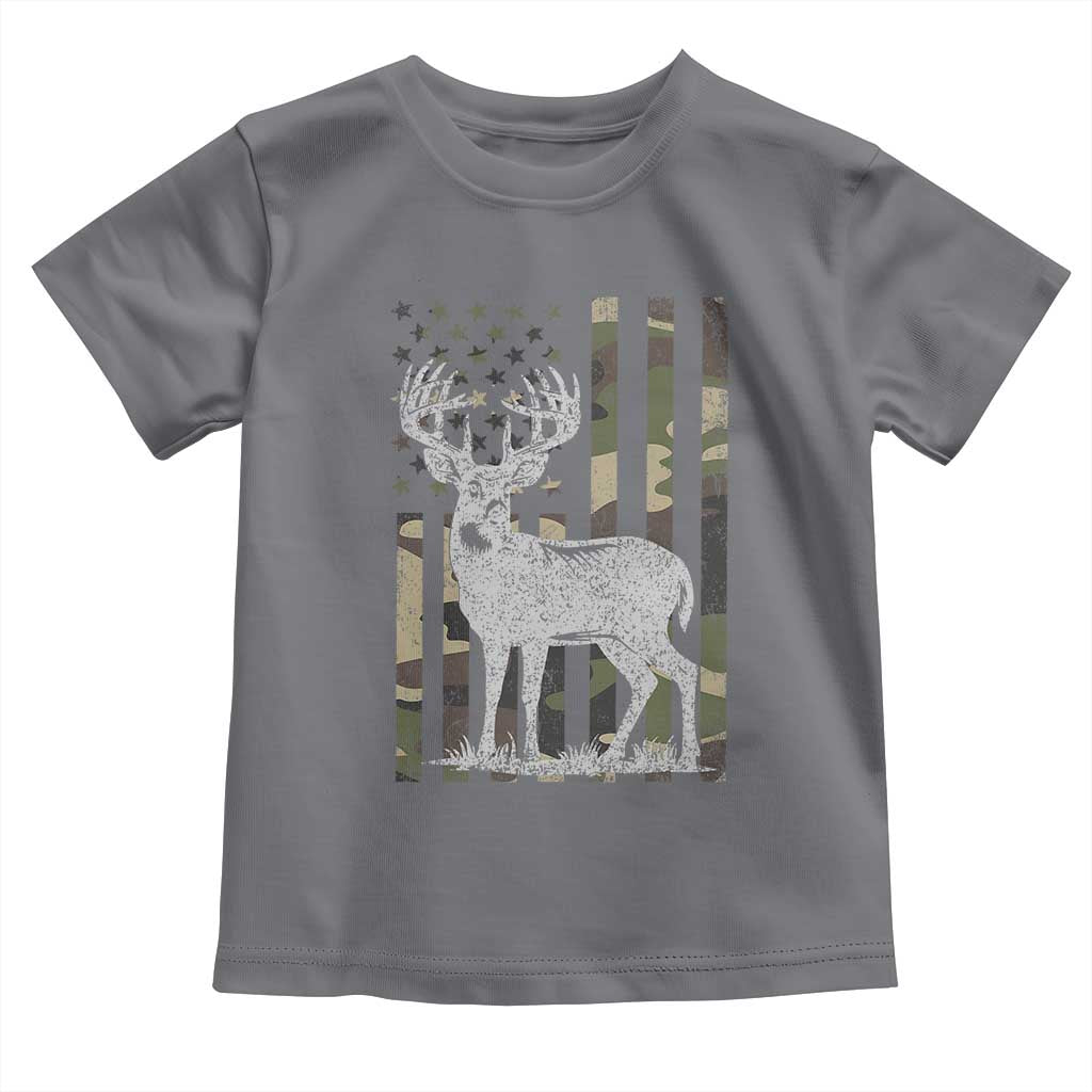 Deer Hunting American Camouflage Flag Toddler T Shirt TS10 Charcoal Print Your Wear
