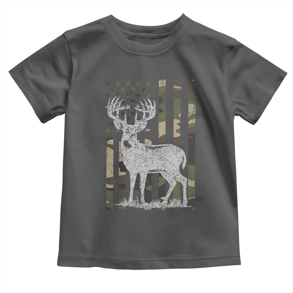 Deer Hunting American Camouflage Flag Toddler T Shirt TS10 Dark Heather Print Your Wear
