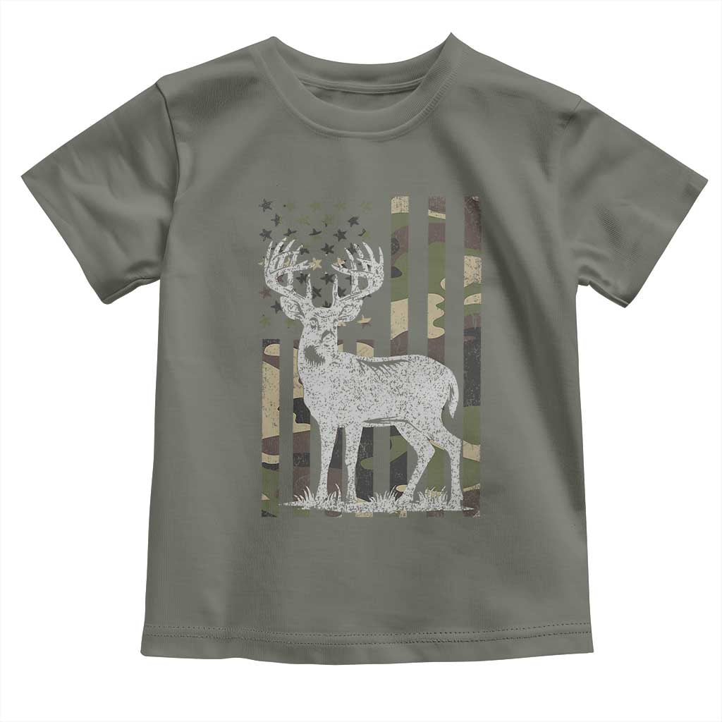 Deer Hunting American Camouflage Flag Toddler T Shirt TS10 Military Green Print Your Wear