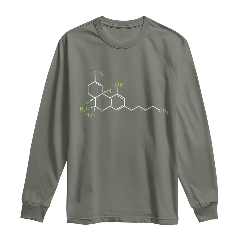 Marijuana Long Sleeve Shirt Cannabis Weed Pot Molecule THC Stoner Gift TS10 Military Green Print Your Wear