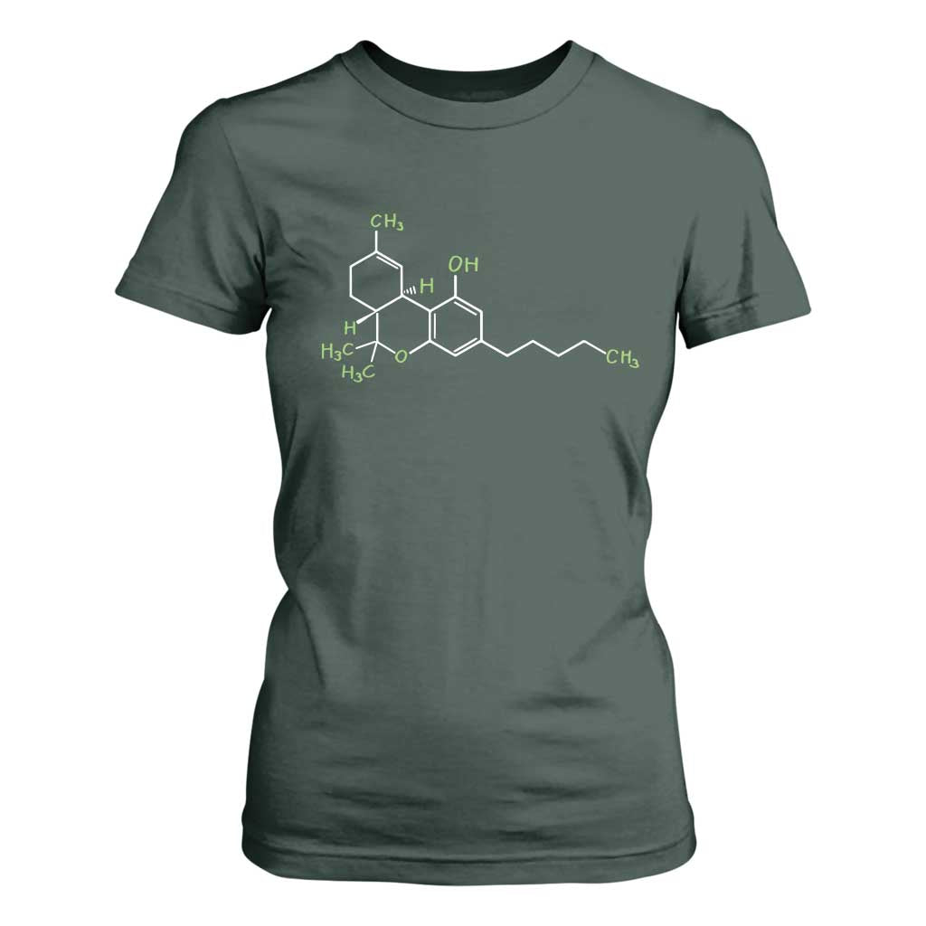 Marijuana T Shirt For Women Cannabis Weed Pot Molecule THC Stoner Gift TS10 Dark Forest Green Print Your Wear