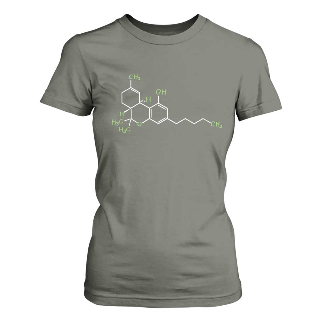 Marijuana T Shirt For Women Cannabis Weed Pot Molecule THC Stoner Gift TS10 Military Green Print Your Wear