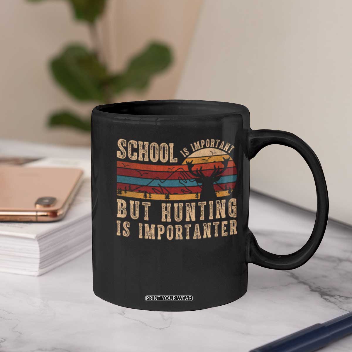 School Is Important But Hunting Is Importanter Coffee Mug Retro Deer Hunting Boy TS10 Print Your Wear