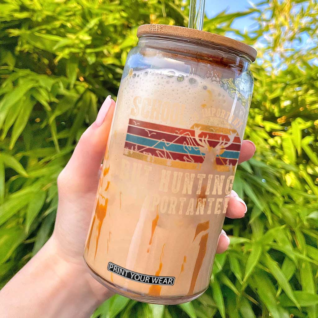 School Is Important But Hunting Is Importanter Glass Can Retro Deer Hunting Boy TS10 Black Print Your Wear