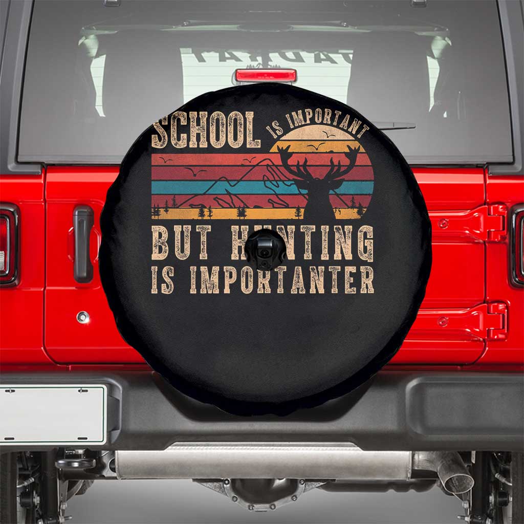 School Is Important But Hunting Is Importanter Spare Tire Cover Retro Deer Hunting Boy TS10 Black Print Your Wear