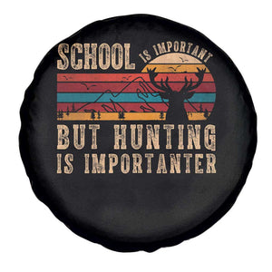 School Is Important But Hunting Is Importanter Spare Tire Cover Retro Deer Hunting Boy TS10 Print Your Wear