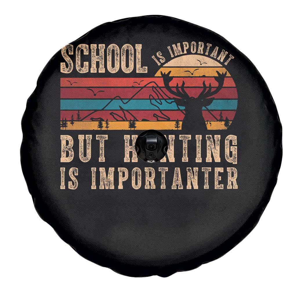 School Is Important But Hunting Is Importanter Spare Tire Cover Retro Deer Hunting Boy TS10 Print Your Wear