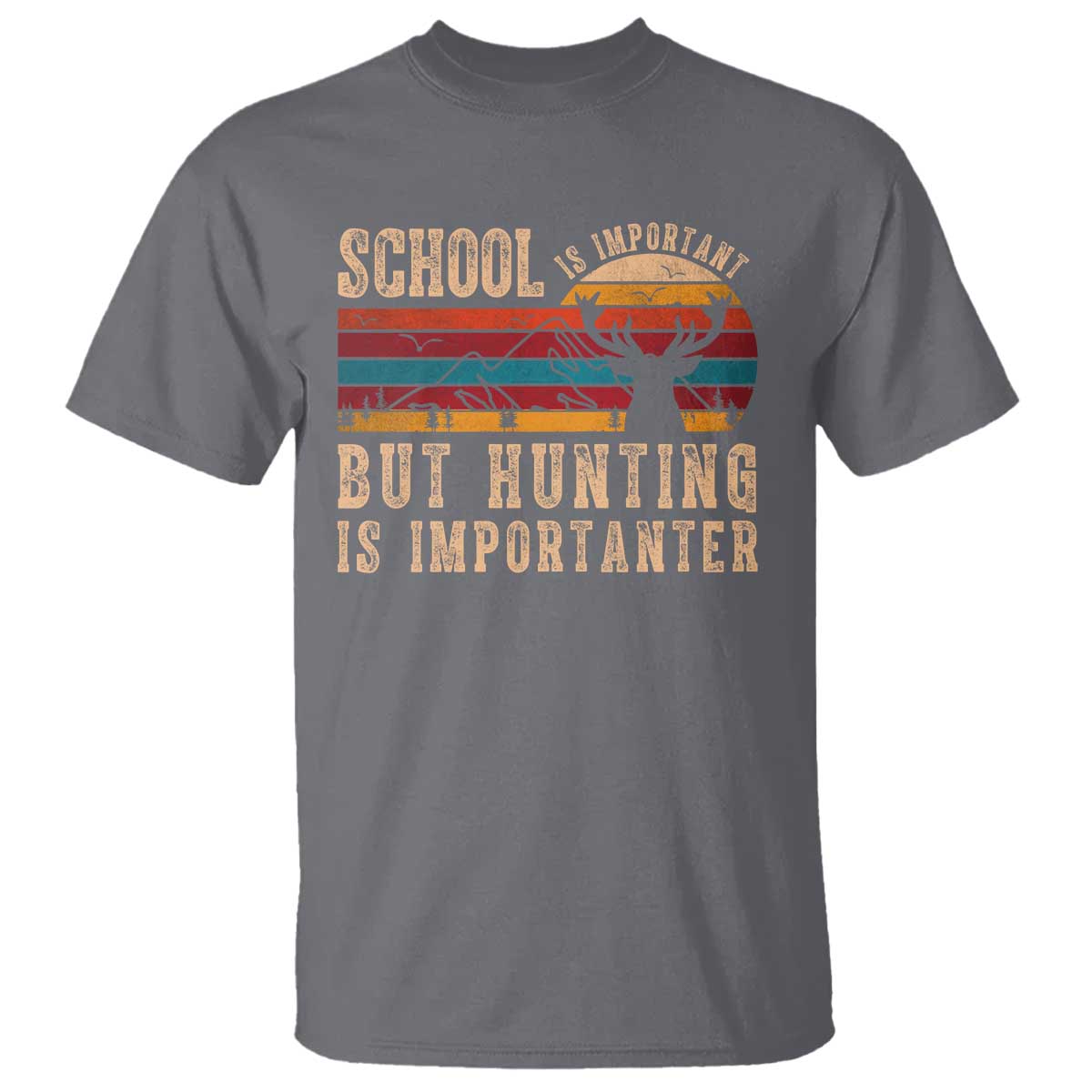 School Is Important But Hunting Is Importanter T Shirt Retro Deer Hunting Boy TS10 Charcoal Print Your Wear