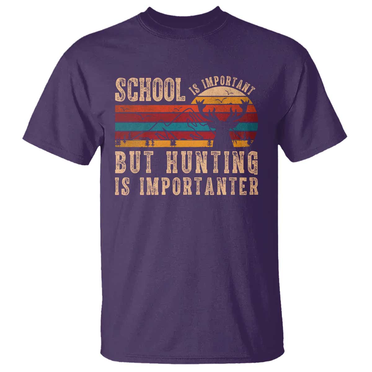 School Is Important But Hunting Is Importanter T Shirt Retro Deer Hunting Boy TS10 Purple Print Your Wear