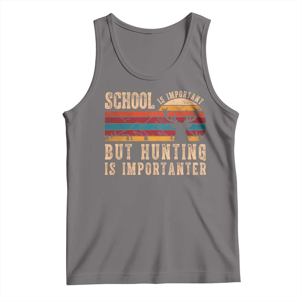 School Is Important But Hunting Is Importanter Tank Top Retro Deer Hunting Boy TS10 Deep Heather Print Your Wear
