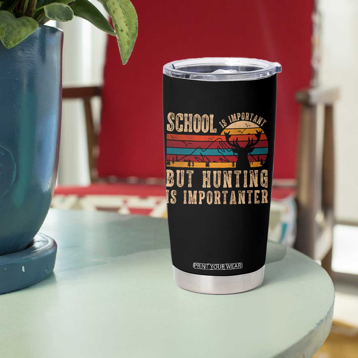 School Is Important But Hunting Is Importanter Tumbler Cup Retro Deer Hunting Boy TS10 Print Your Wear