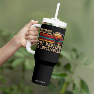 School Is Important But Hunting Is Importanter Tumbler With Handle Retro Deer Hunting Boy TS10 Print Your Wear