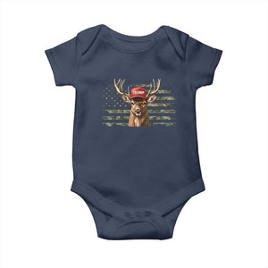 Hunting Trump Baby Onesie Antlers Deer Camouflage USA Flag Trump Support TS10 Navy Print Your Wear