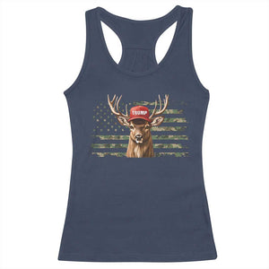 Hunting Trump Racerback Tank Top Antlers Deer Camouflage USA Flag Trump Support TS10 Navy Print Your Wear