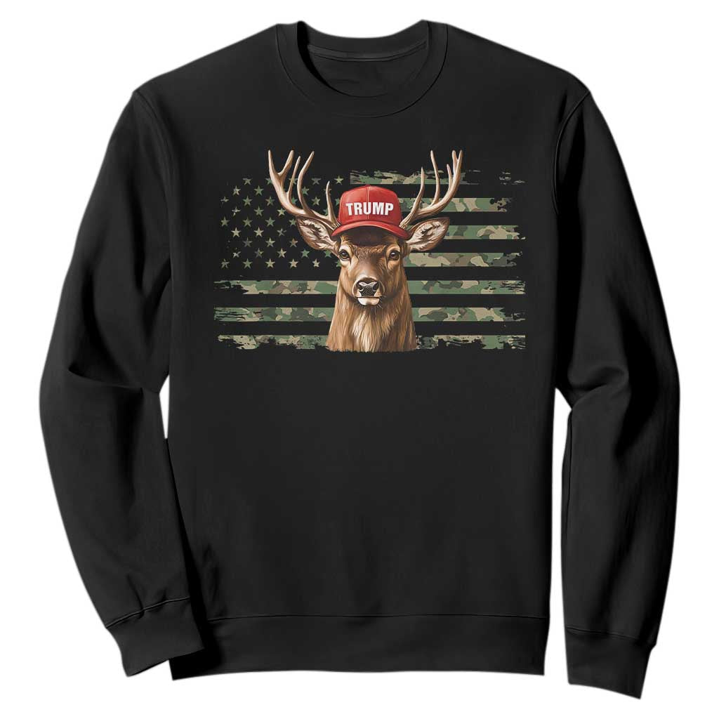 Hunting Trump Sweatshirt Antlers Deer Camouflage USA Flag Trump Support TS10 Black Print Your Wear