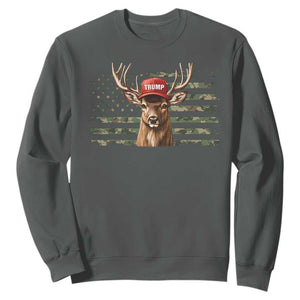 Hunting Trump Sweatshirt Antlers Deer Camouflage USA Flag Trump Support TS10 Dark Heather Print Your Wear