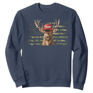 Hunting Trump Sweatshirt Antlers Deer Camouflage USA Flag Trump Support TS10 Navy Print Your Wear