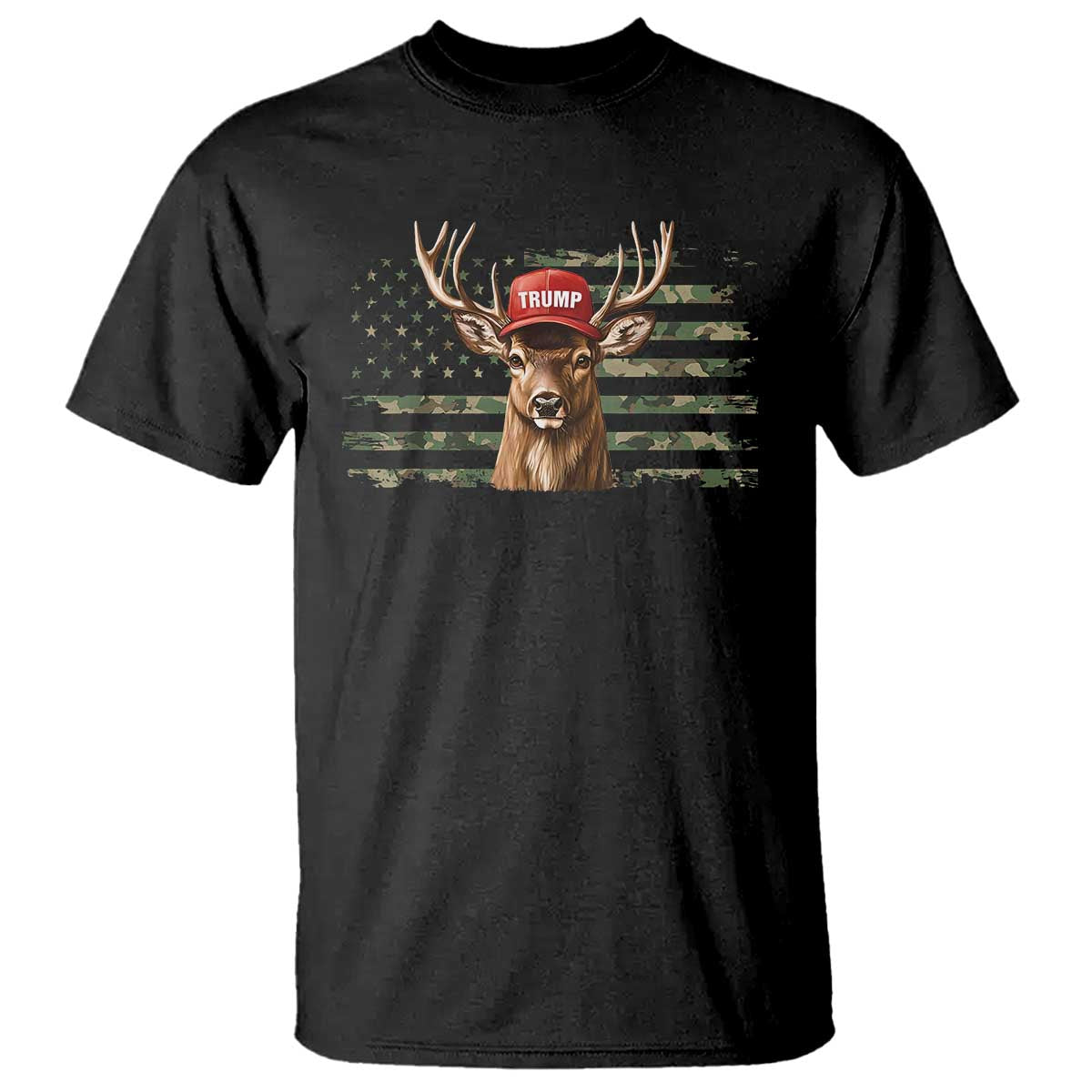 Hunting Trump T Shirt Antlers Deer Camouflage USA Flag Trump Support TS10 Black Print Your Wear