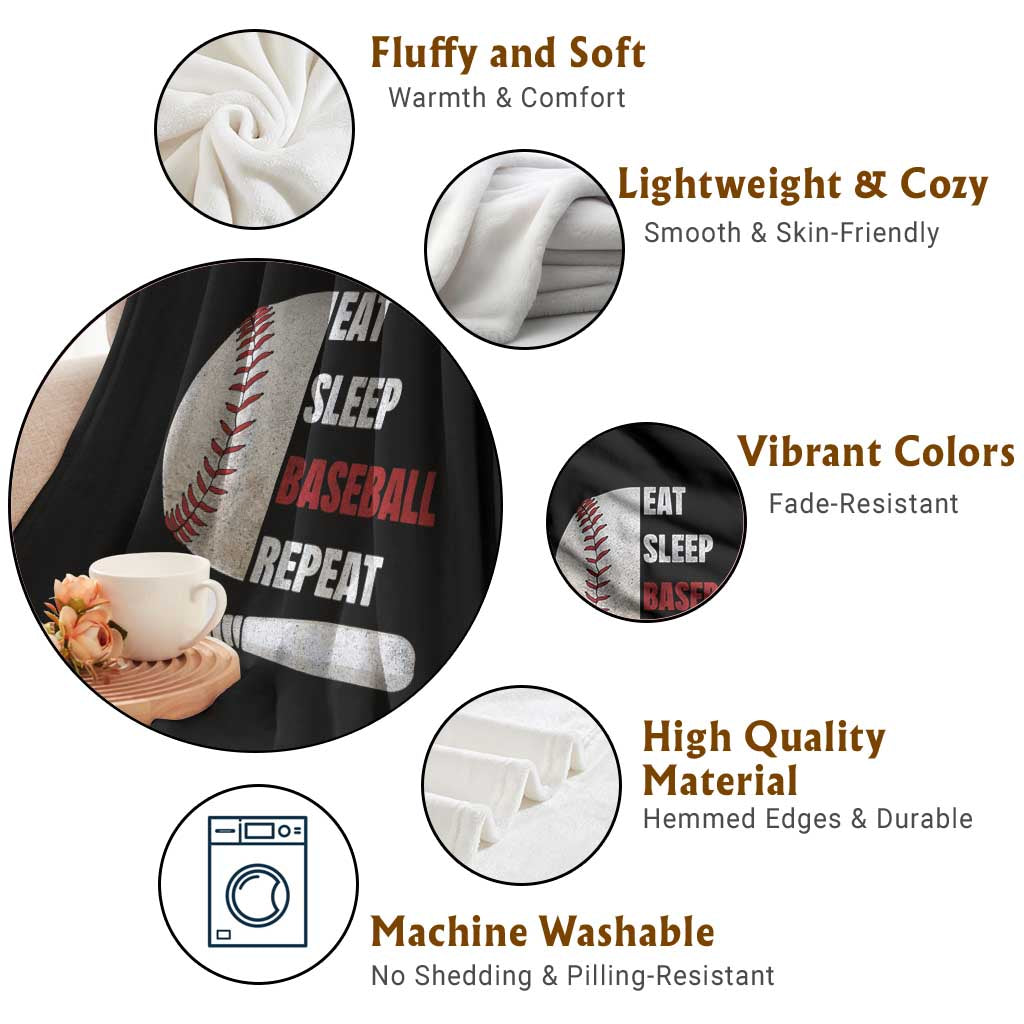 Baseball Player Throw Blanket Retro Funny Eat Sleep Baseball Repeat TS10 Print Your Wear