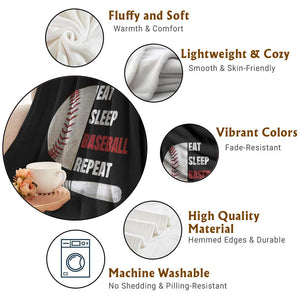 Baseball Player Throw Blanket Retro Funny Eat Sleep Baseball Repeat TS10 Print Your Wear