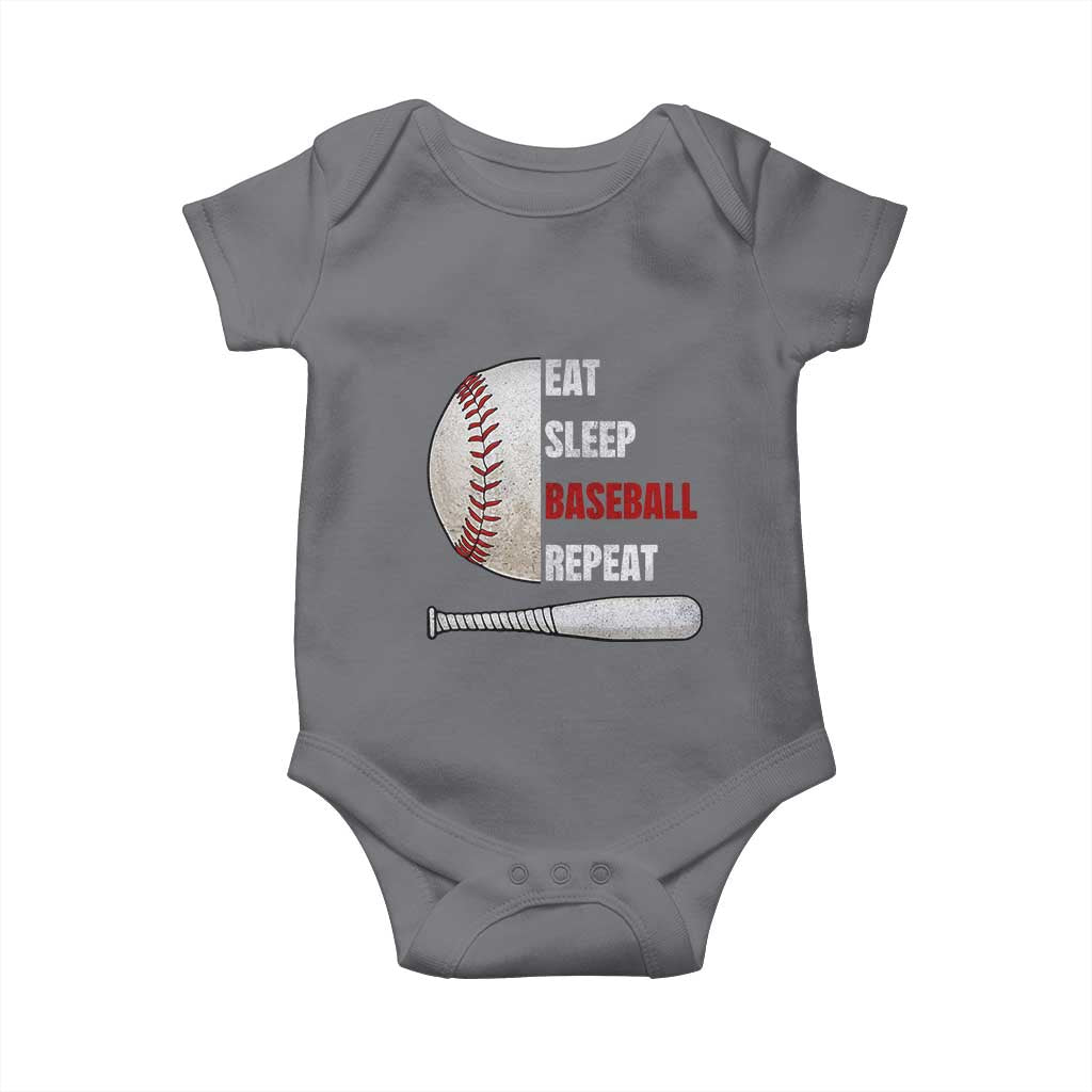 Baseball Player Baby Onesie Retro Funny Eat Sleep Baseball Repeat TS10 Charcoal Print Your Wear