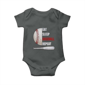 Baseball Player Baby Onesie Retro Funny Eat Sleep Baseball Repeat TS10 Dark Heather Print Your Wear