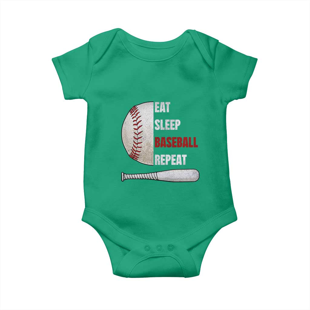Baseball Player Baby Onesie Retro Funny Eat Sleep Baseball Repeat TS10 Irish Green Print Your Wear