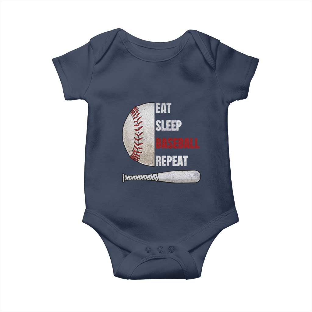 Baseball Player Baby Onesie Retro Funny Eat Sleep Baseball Repeat TS10 Navy Print Your Wear